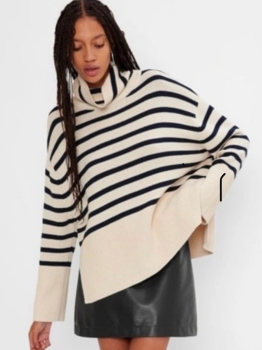 GAP Cream Navy Striped Funnel Neck Oversized Sweater Medium Ruby Preppy Coastal